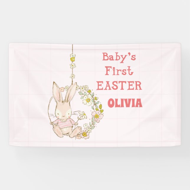 Girl First Oaster Bunny auf Blume Swing Banner (Horizontal)