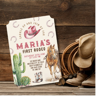 Girl First Rodeo Horse Cowboy Hat stimuliert Gebur Einladung