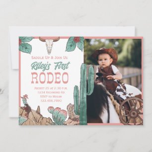 Girl First Rodeo Western Southwestern Cowboy Pink Einladung