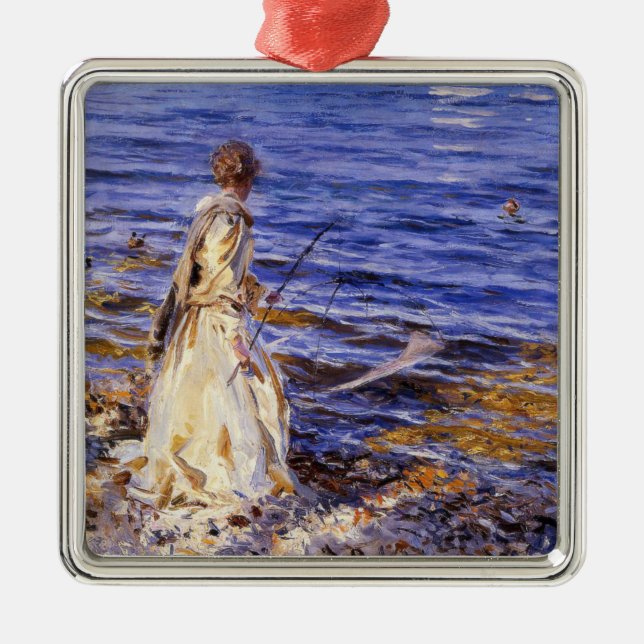 Girl Fishing (von John Singer Sargent) Ornament Aus Metall (Vorne)