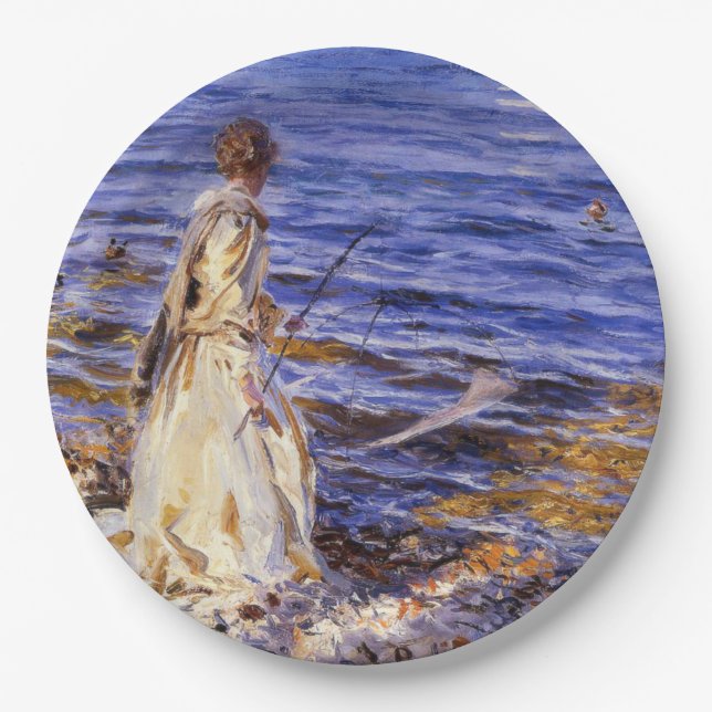 Girl Fishing (von John Singer Sargent) Pappteller (Vorderseite)