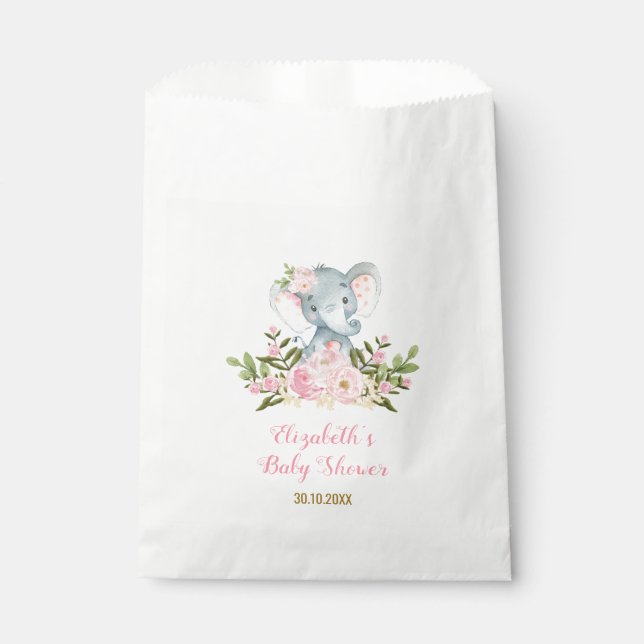 Girl-Floral-Elefant / Rosa-Gold-Floral-Party Geschenktütchen (Vorderseite)