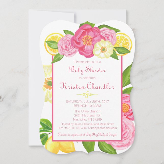 Girl Floral Garden Lemon Babydusche Einladung (Vorderseite)