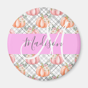 Girl Floral Grau Pink Peach Pumpkin Monogram Name Magnet