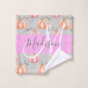 Girl Floral Grau Pink Peach Pumpkin Monogram Name Waschlappen