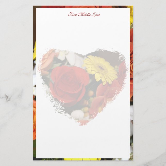 Girl Floral Heart Bouquet Border Custom Briefpapier (Vorderseite)