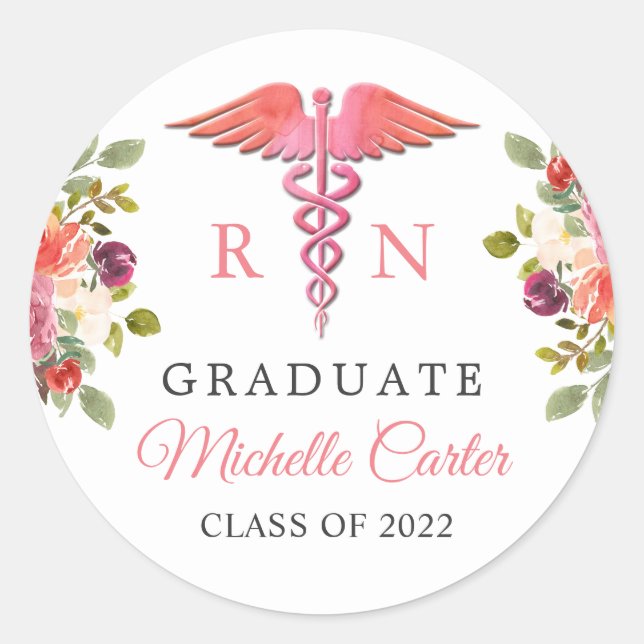 Girl Floral Nursing Symbol Abschluss Siegel Runder Aufkleber (Vorderseite)