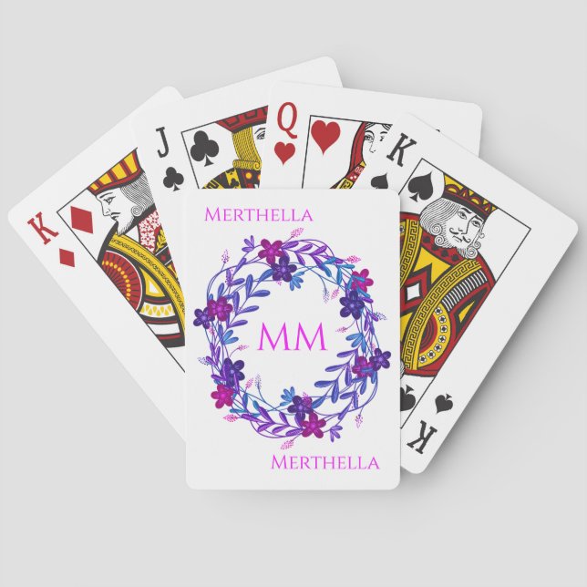 Girl Floral PERSONALISIERT Monogram Spielkarten (Rückseite)