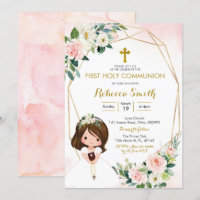 Girl Floral Pink Erste Kommune Einladung