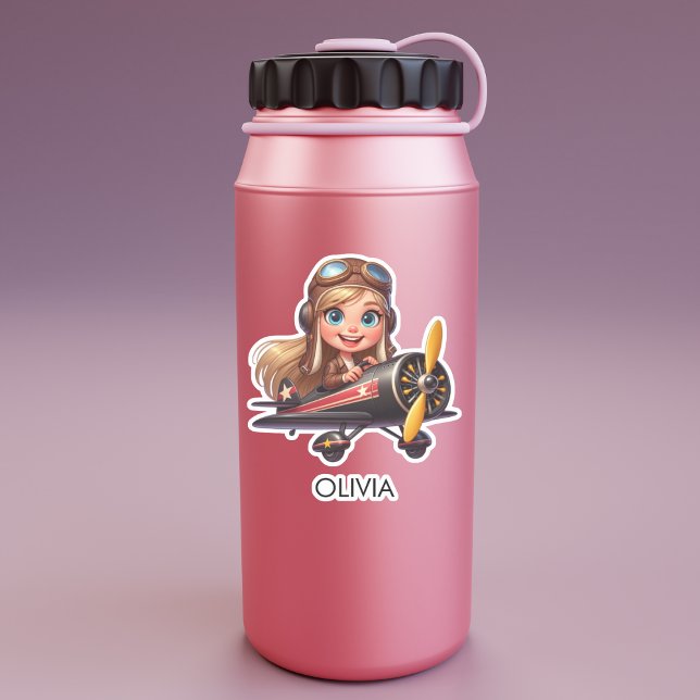  Girl Flying Airplane cute cartoon Personalized Aufkleber (Von Creator hochgeladen)