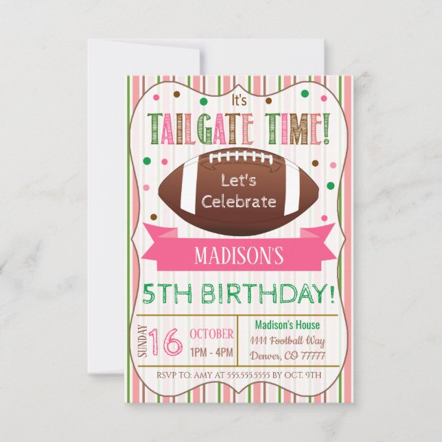 Girl Football Tailgate Einladung zum Geburtstag (Vorderseite)