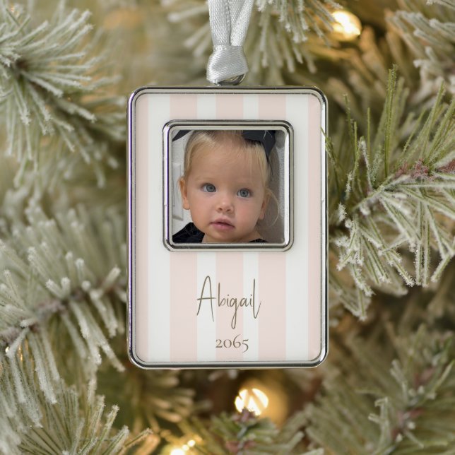 Girl Foto Blush and Gold Christmas Rahmen-Ornament Silber (Baum)