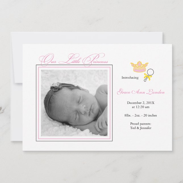 Girl Foto Geburtsankündigung - Kleine Prinzessin Ankündigung (Vorderseite)