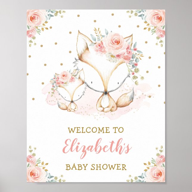 Girl Fox Blush Pink Bläsernchen Baby Dusche Willko Poster (Vorne)