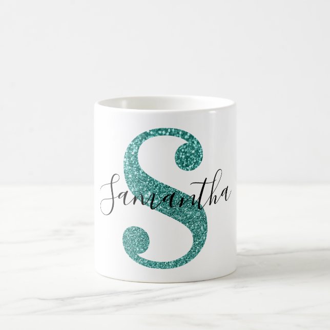 Girl Funkelnd Aquamariner Glitzer Letter S Monogra Kaffeetasse (Mittel)