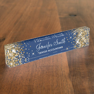 Girl Funkelnd Gold Glitzer Navy Blue Namensplakette