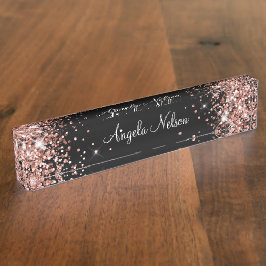 Girl Funkelnd Rose Gold Glitzer Black Namensplakette