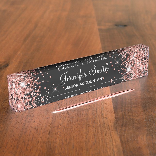 Girl Funkelnd Rose Gold Glitzer Black Namensplakette (Von Creator hochgeladen)