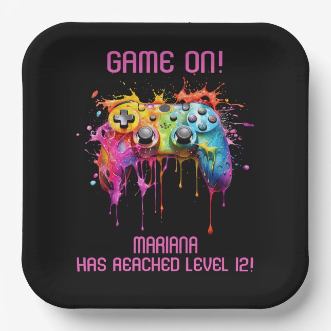 Girl Gamer Pink Video Game Party Pappteller (Vorderseite)
