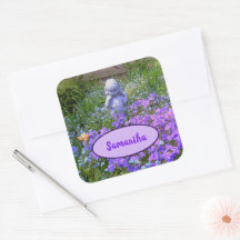 Girl Garden Statue Purple Blumen Umschlag Aufklebe