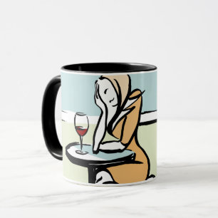Girl Genießen Sie den Rotwein im Café Tasse