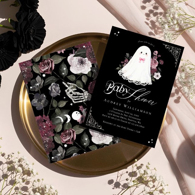 Girl Ghost Little Boo Floral Gothic Baby Dusche Einladung (Girl Ghost Little Boo Floral Gothic Baby Shower Invitation)