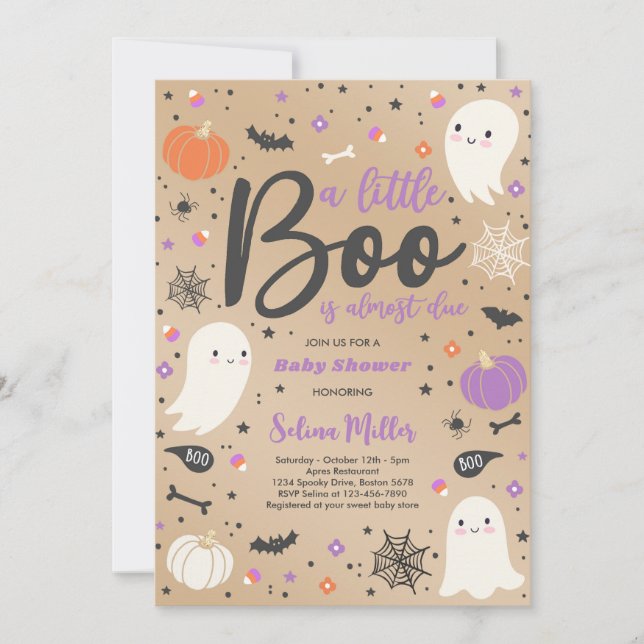 Girl Ghost Little Boo soll Halloween Baby Dusche s Einladung (Vorderseite)