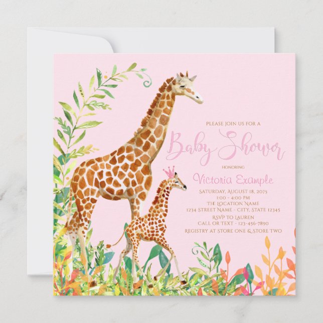 Girl Giraffe Baby Shower Einladungen (Vorderseite)