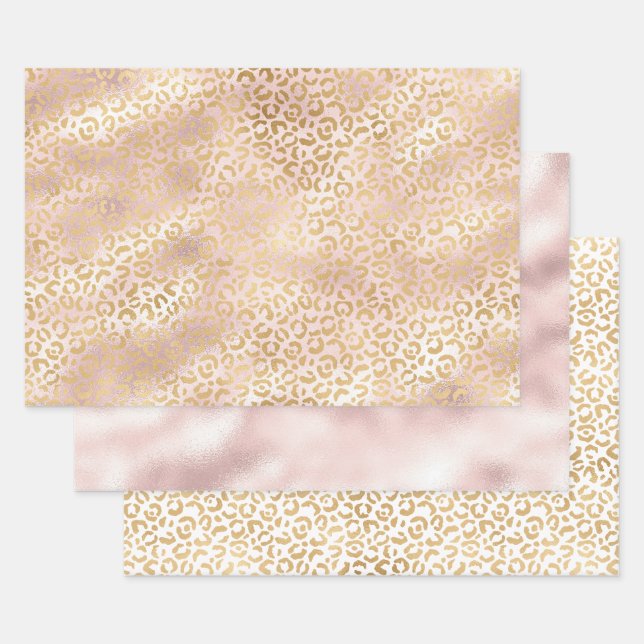Girl Glam Gold Blush Pink Leopard Print Geschenkpapier Set (Set)