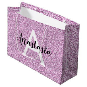 Girl Glam Lila Glitzer Glitzern Monogramm Name Große Geschenktüte