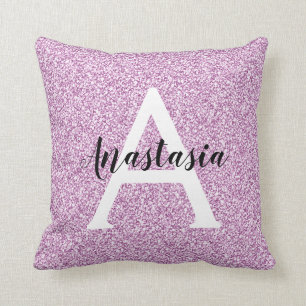 Girl Glam Lila Glitzer Glitzern Monogramm Name Kissen