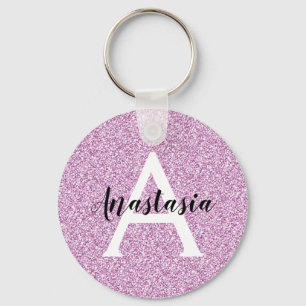Girl Glam Lila Glitzer Glitzern Monogramm Name Schlüsselanhänger