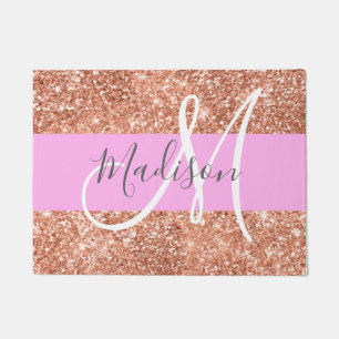 Girl Glam Pink Peach Gold Glitzer Monogram Name Fußmatte