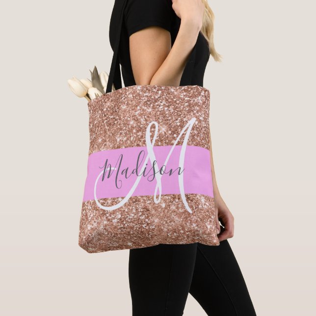 Girl Glam Pink Peach Gold Glitzer Monogram Name Tasche (Von Nahem)
