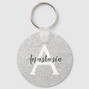 Girl Glam Silver Glitzer Glitzern Monogramm Name Schlüsselanhänger