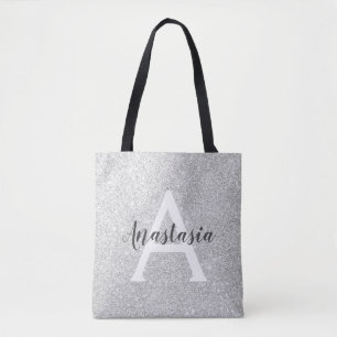 Girl Glam Silver Glitzer Glitzern Monogramm Name Tasche