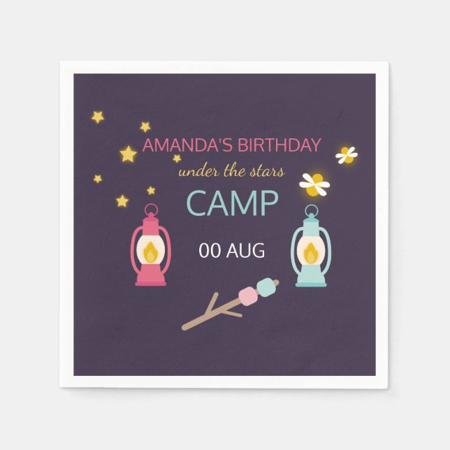 Girl Glamping Party personalisiert Serviette (Vorderseite)