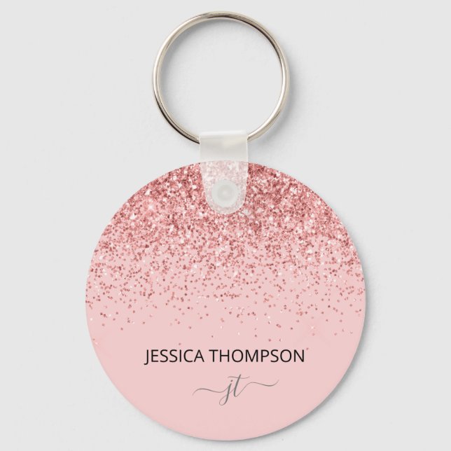 Girl-Glitzer Blush Pink Einfache Monogrammbezeichn Schlüsselanhänger (Vorderseite)