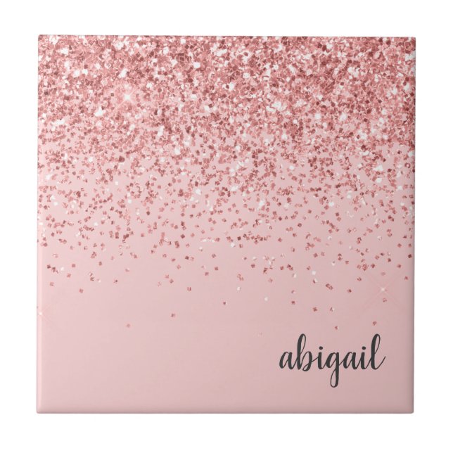 Girl Glitzer Blush Pink Sparkle Modernes Party Fliese (Vorderseite)