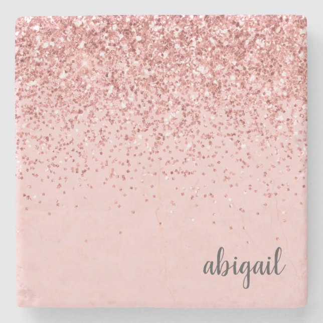 Girl Glitzer Blush Rosa Sparkle Modernes Party Steinuntersetzer (Vorderseite)