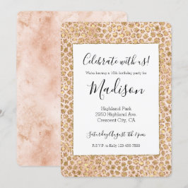 Girl Glitzer Gold Peach Leopard Print Einladung