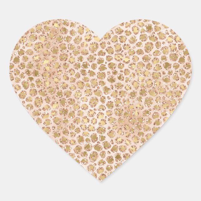 Girl Glitzer Gold Peach Leopard Print Herz-Aufkleber (Vorderseite)
