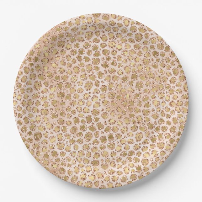 Girl Glitzer Gold Peach Leopard Print Pappteller (Vorderseite)