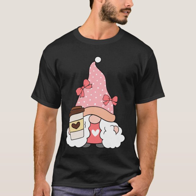 Girl Gnome Kaffee Lover Pink Unisex T-Shirt (Vorderseite)
