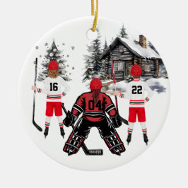 Girl Goalie Junge und Mädchen Hockey Ornament
