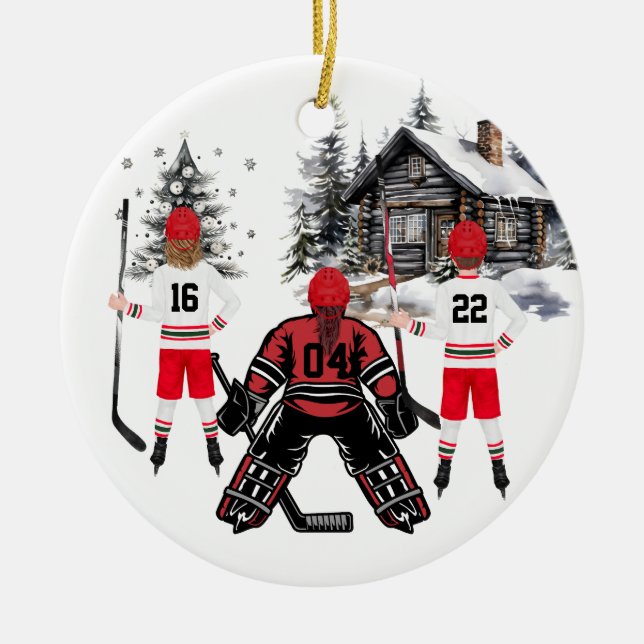 Girl Goalie Junge und Mädchen Hockey Ornament (Vorne)