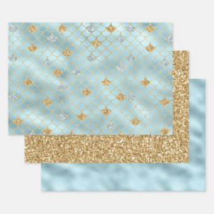 Girl-Gold-Aqua-Blauer Glitzer-Preisangebot Geschenkpapier Set