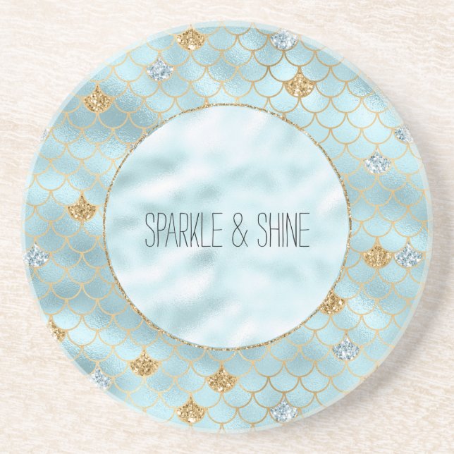 Girl Gold Aqua Blue Glitzer Mermaid Zitat Getränkeuntersetzer (Vorne)