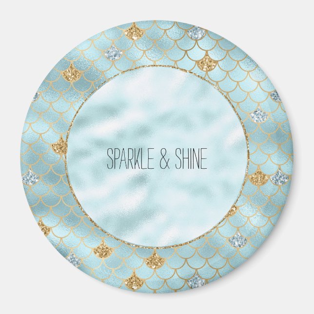 Girl Gold Aqua Blue Glitzer Mermaid Zitat Magnet (Vorne)