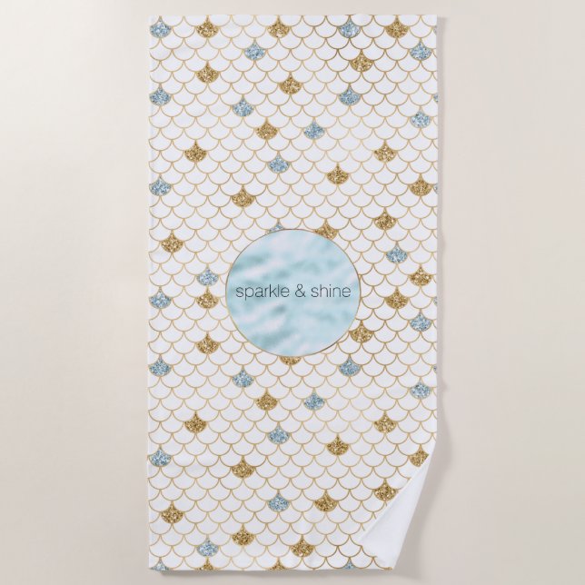 Girl Gold Aqua Blue Glitzer Mermaid Zitat Strandtuch (Vorderseite)